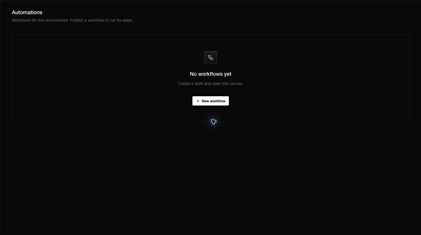 The Automations page creates the first draft workflow and opens its canvas.